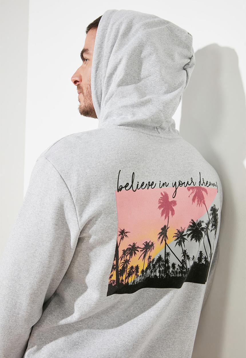 Trendyol - Back printed hoodie - grey