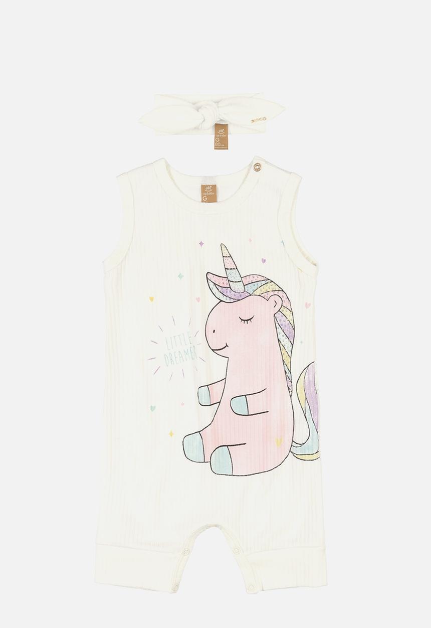 UP Baby - Unicorn romper & headband set - off white