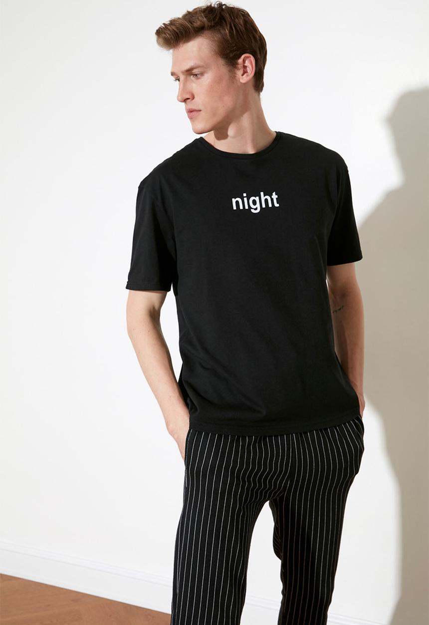 Trendyol - Printed top & pants pj set - black