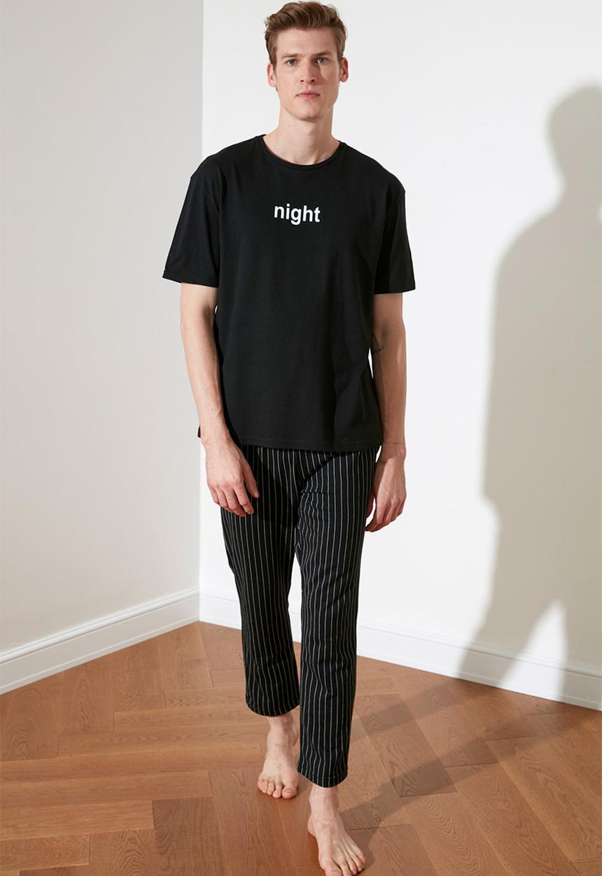 Trendyol - Printed top & pants pj set - black