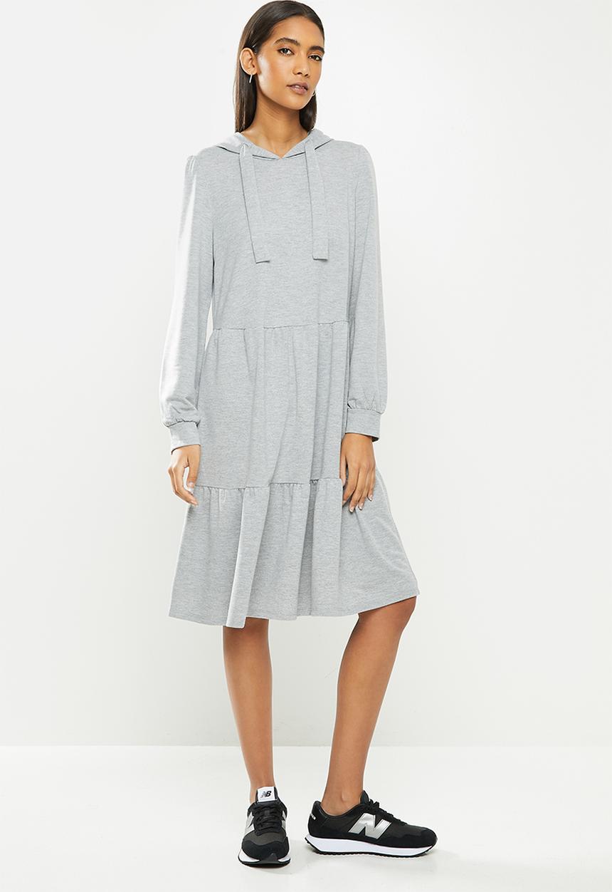 Jacqueline de Yong - Dale long sleeve hood sweat dress - light grey 