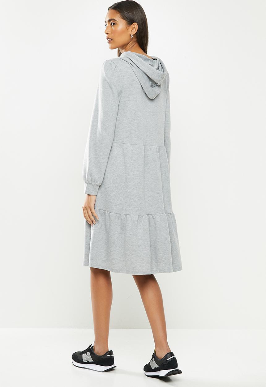 Jacqueline de Yong - Dale long sleeve hood sweat dress - light grey 
