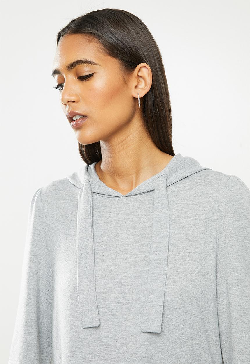 Jacqueline de Yong - Dale long sleeve hood sweat dress - light grey 