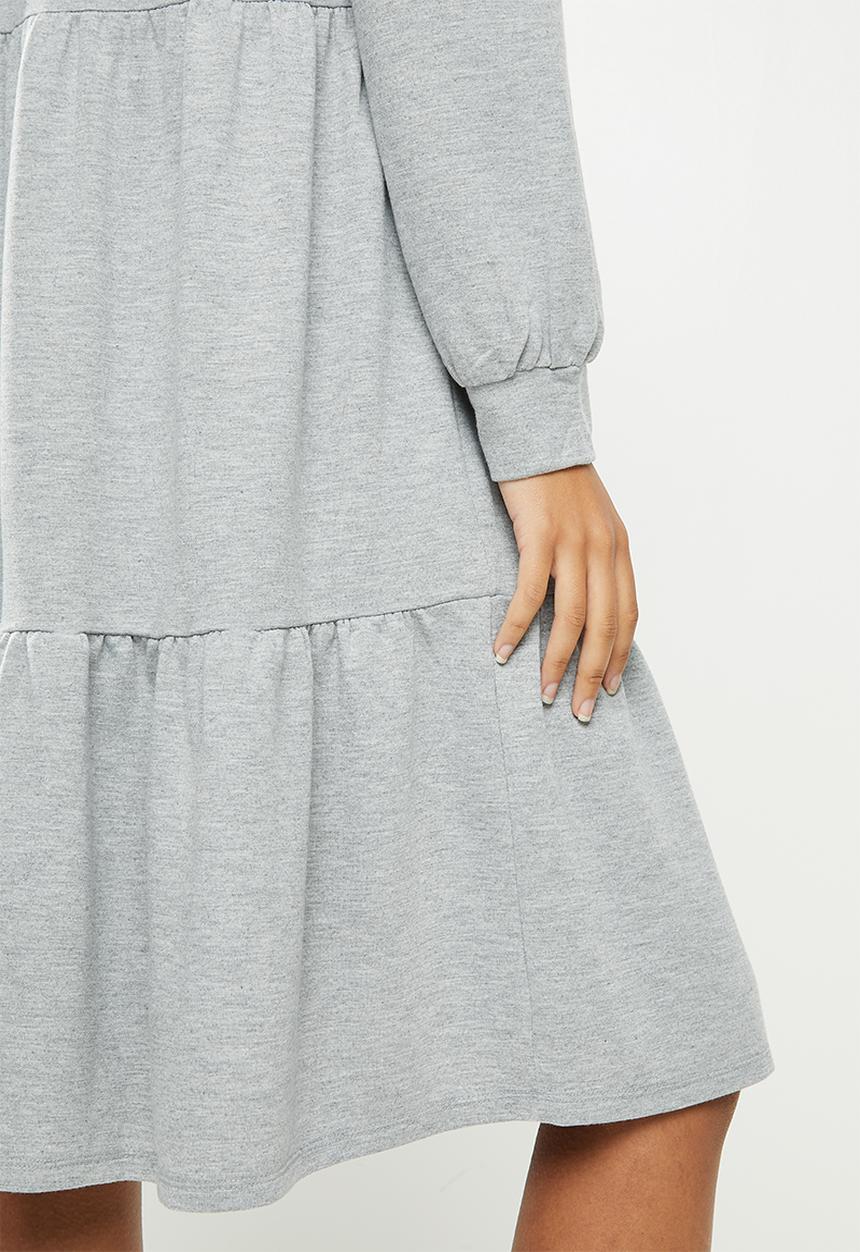 Jacqueline de Yong - Dale long sleeve hood sweat dress - light grey 