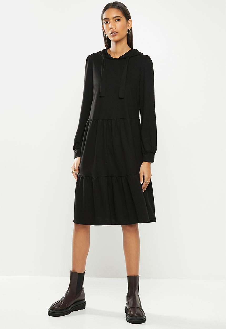 Jacqueline de Yong - Dale long sleeve hood sweat dress - black