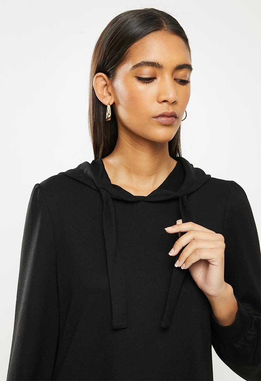 Jacqueline de Yong - Dale long sleeve hood sweat dress - black