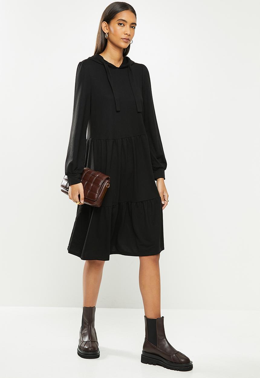 Jacqueline de Yong - Dale long sleeve hood sweat dress - black