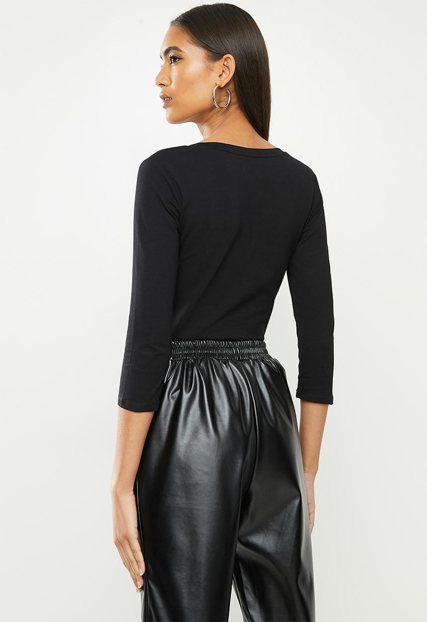 SISSY BOY - Darling dear: transfer, bling logo 3/4 sleeve top - black