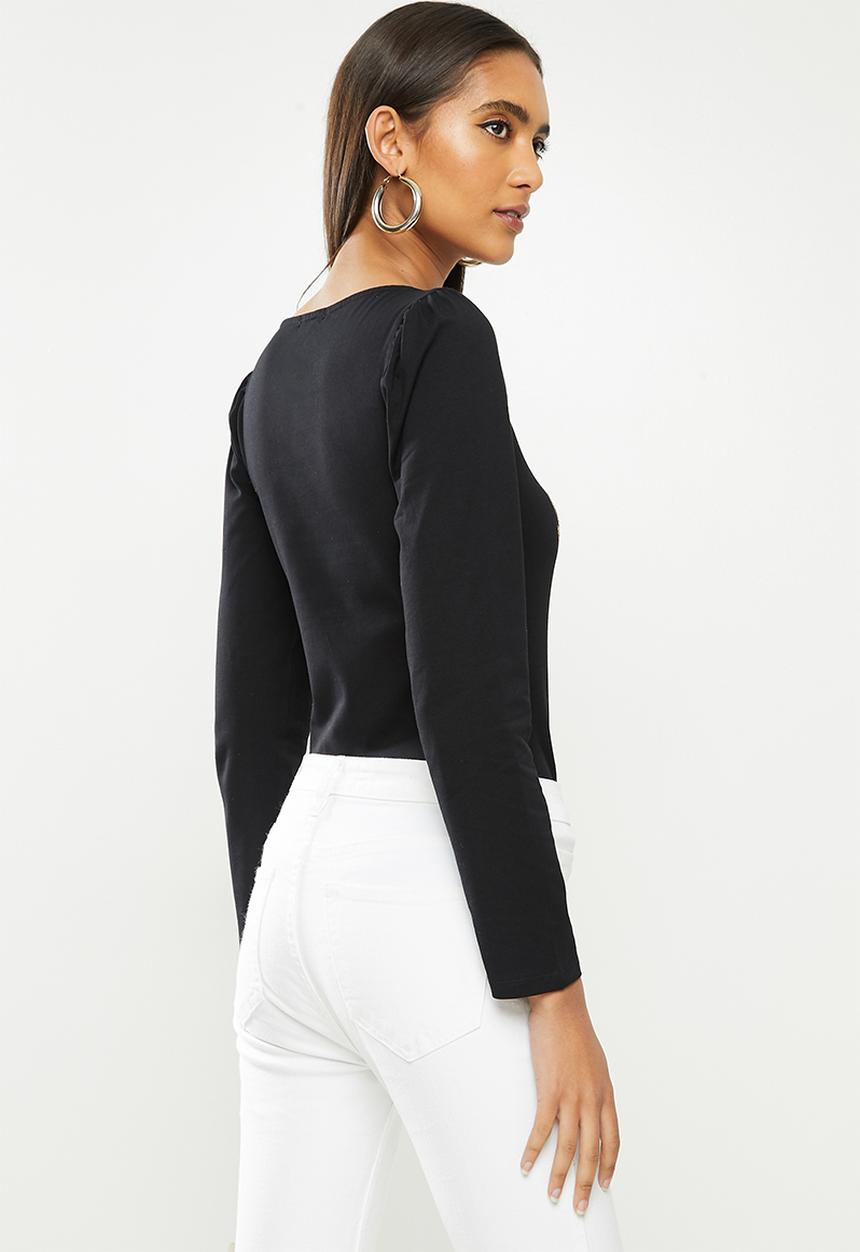 SISSY BOY - Camilla: bardot styled top with bling logo - black
