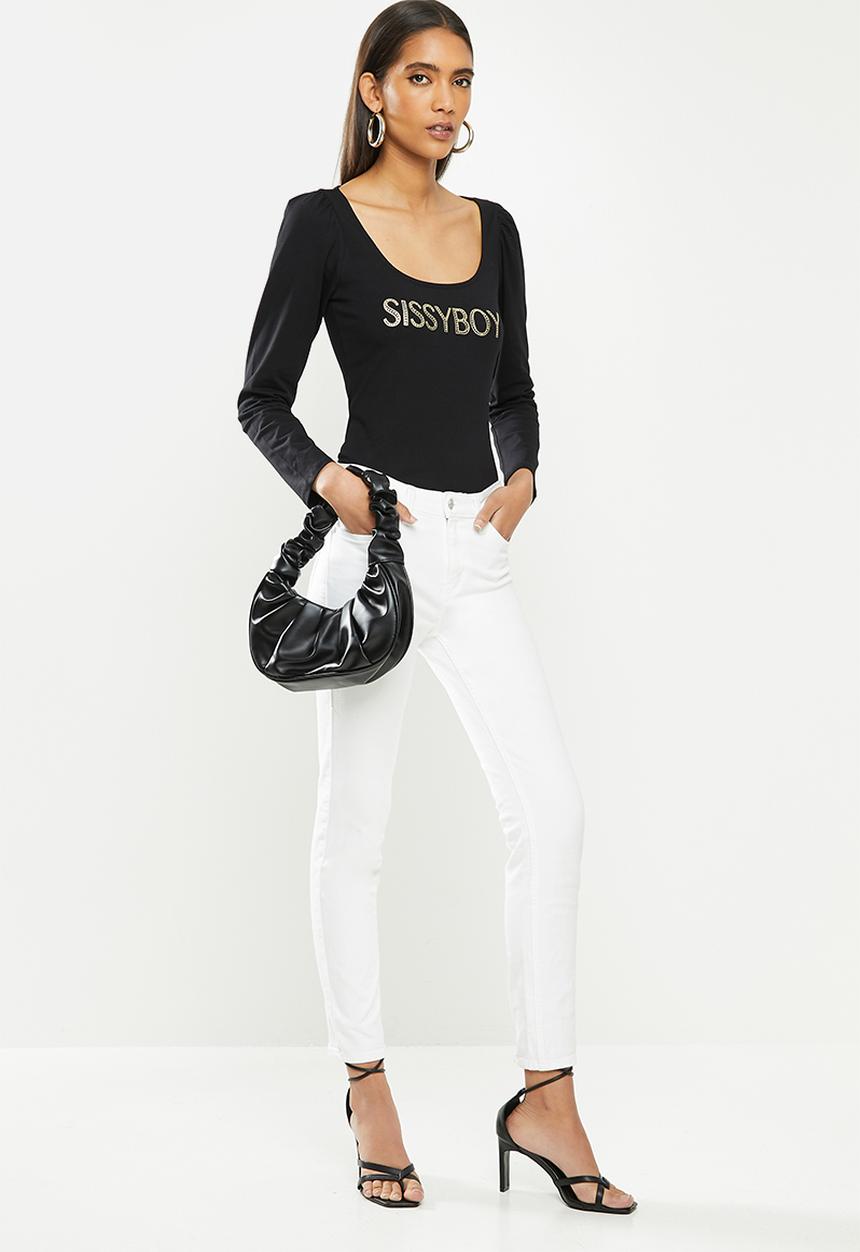SISSY BOY - Camilla: bardot styled top with bling logo - black