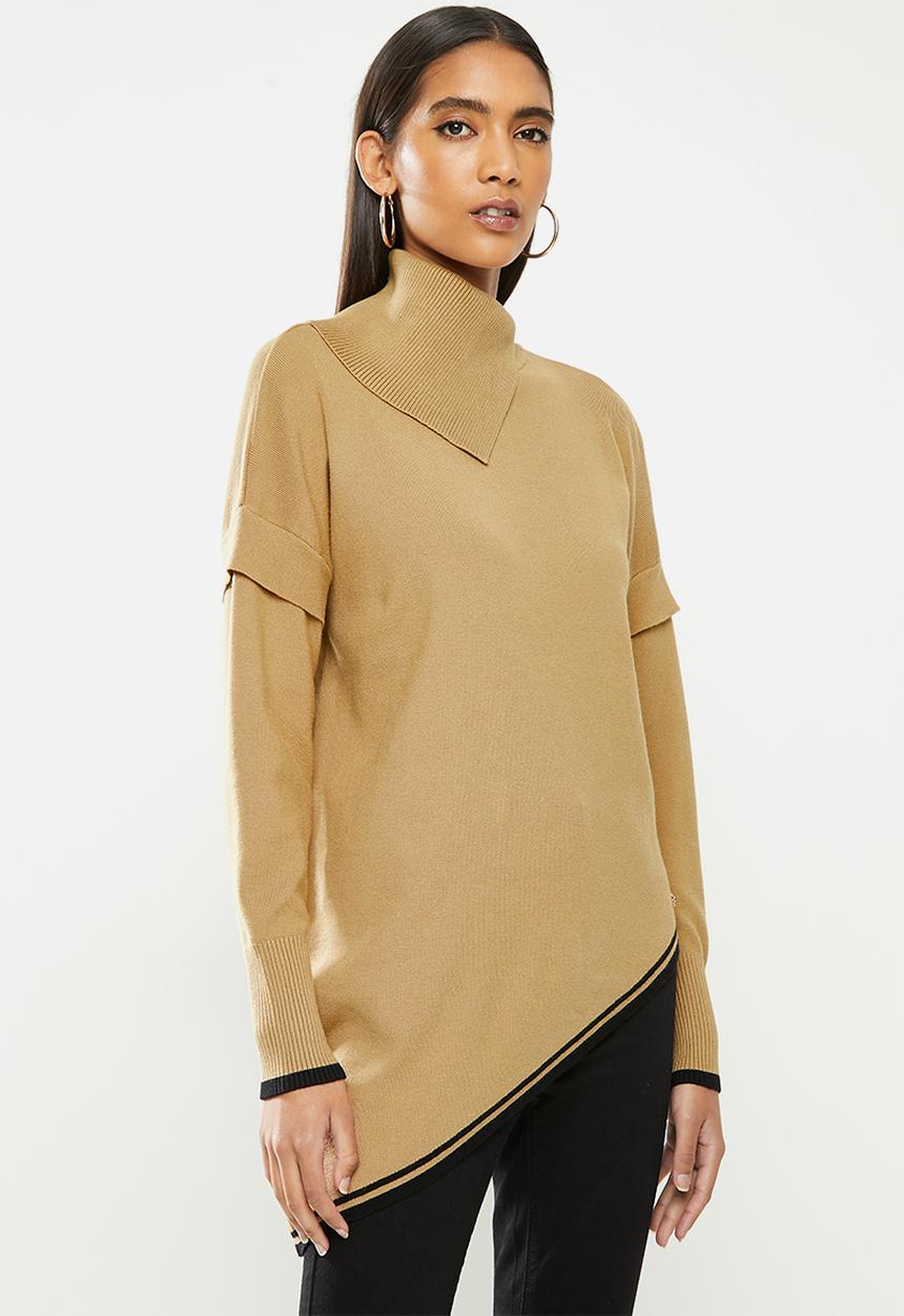 SISSY BOY - Nicole: assymetrical detailed duo-tone knit - camel