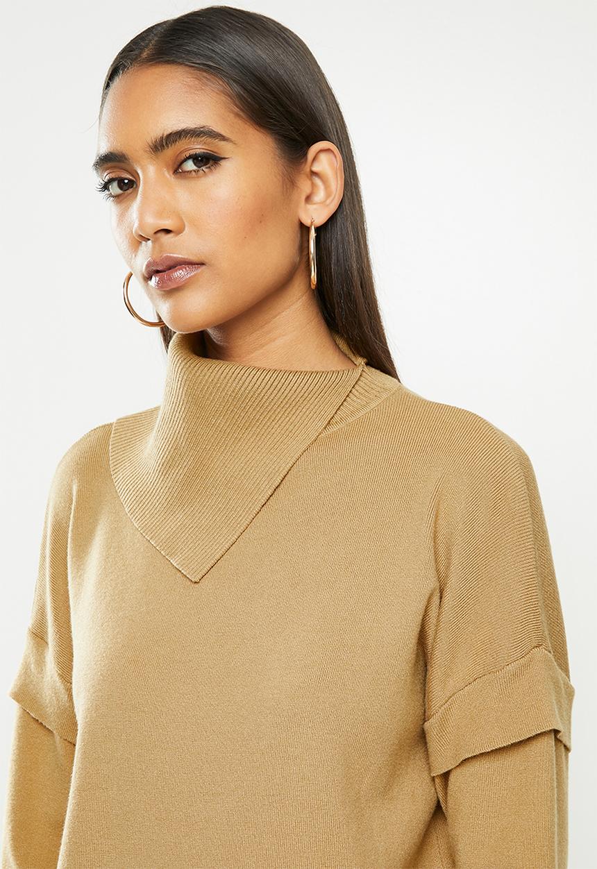 SISSY BOY - Nicole: assymetrical detailed duo-tone knit - camel