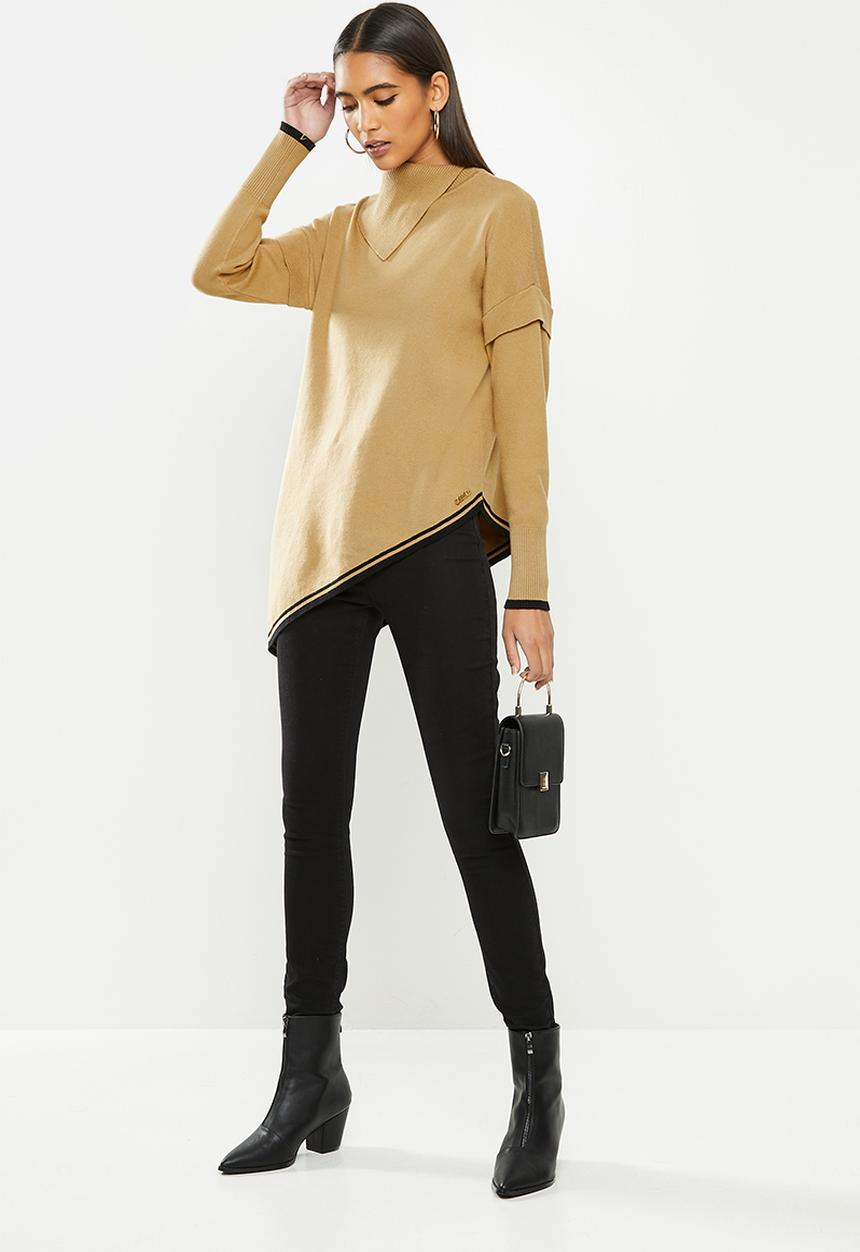 SISSY BOY - Nicole: assymetrical detailed duo-tone knit - camel