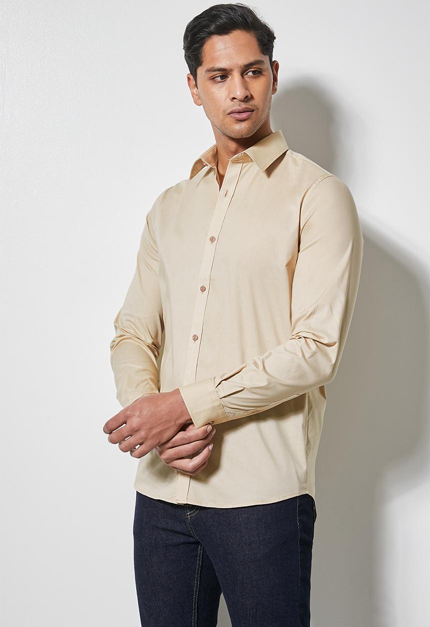Superbalist - Jos slim fit long sleeve shirt - beige