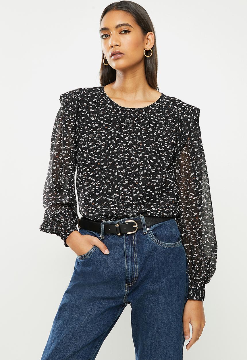 Vero Moda - Perla long sleeve detail top - black 