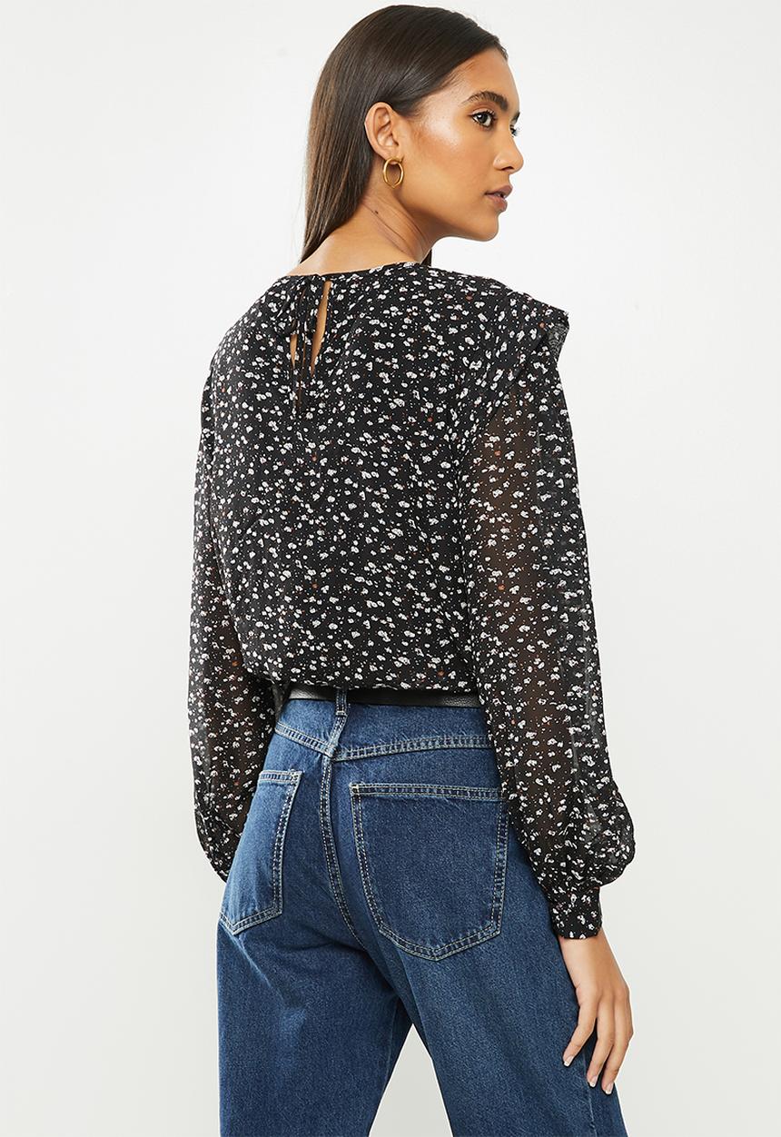 Vero Moda - Perla long sleeve detail top - black 