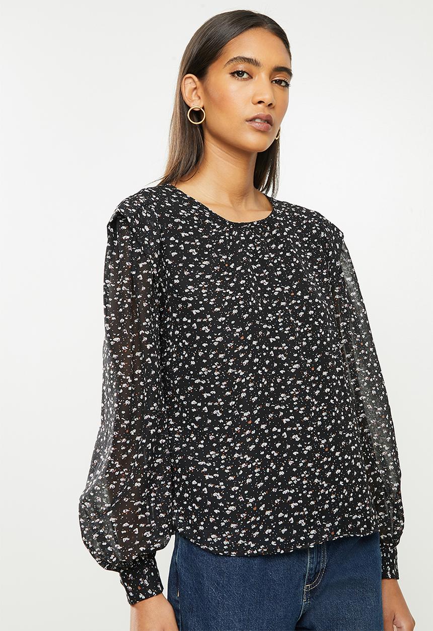 Vero Moda - Perla long sleeve detail top - black 