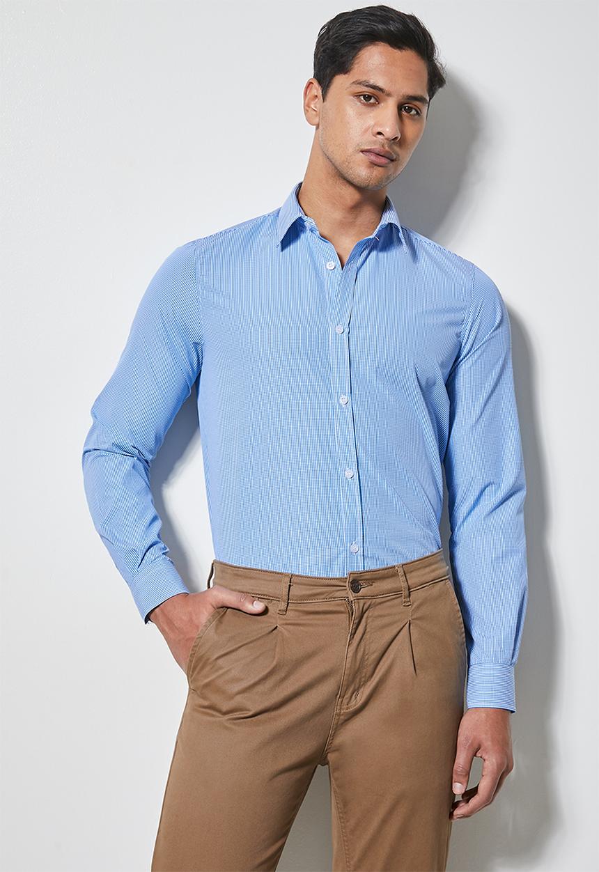 Superbalist - Jos slim check shirt - pale blue