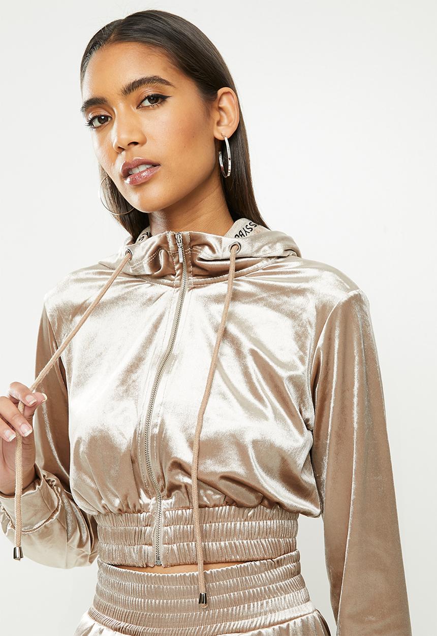 SISSY BOY - Cozy velvet crop zip through - champagne