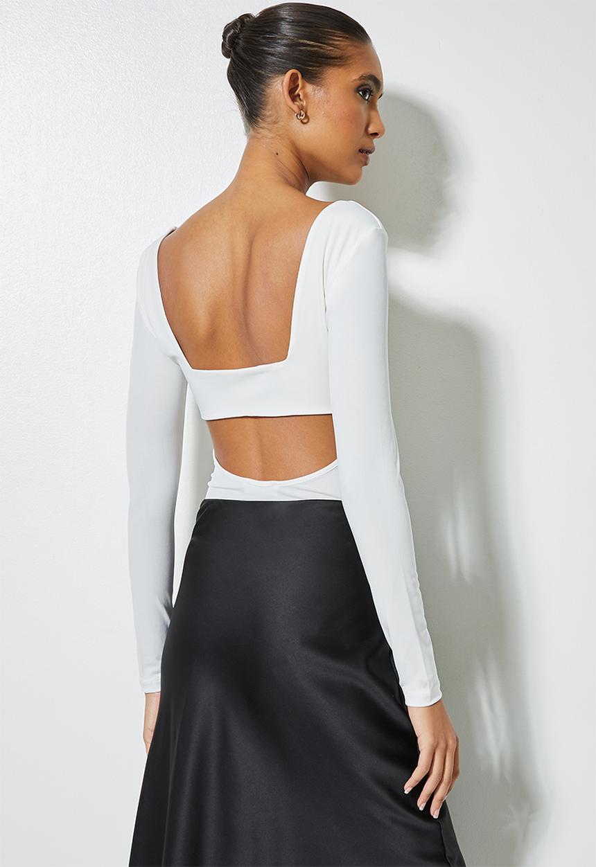 VELVET - Square neck back detail bodysuit - white
