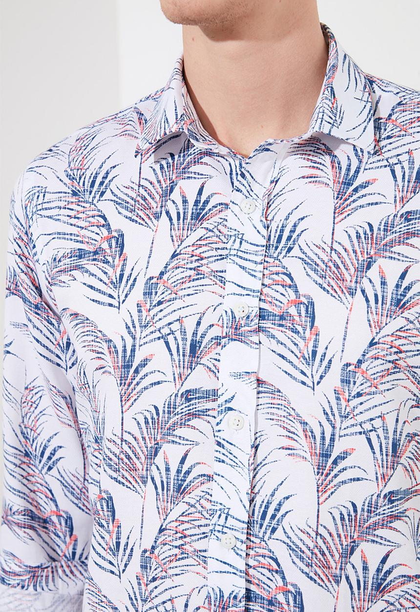 Trendyol - Leaf print long sleeve shirt - white