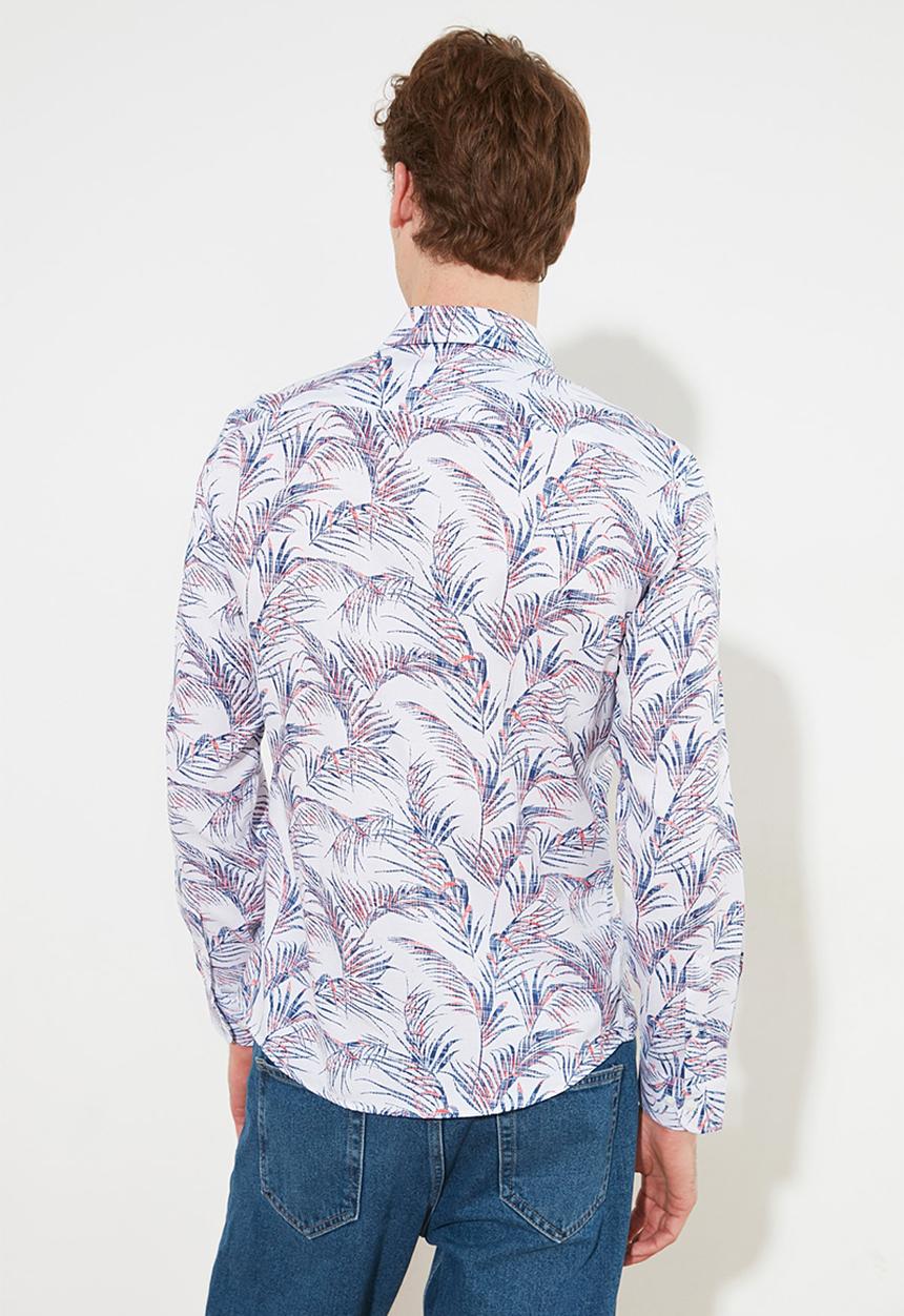 Trendyol - Leaf print long sleeve shirt - white