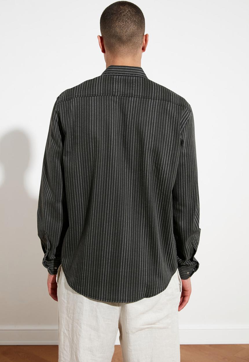 Trendyol - Stripe long sleeve shirt - black