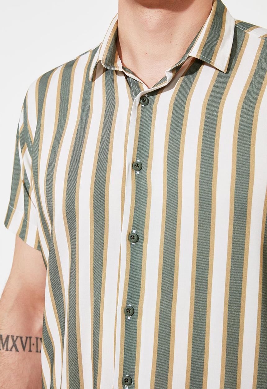Trendyol - Stripe short sleeve shirt - green 