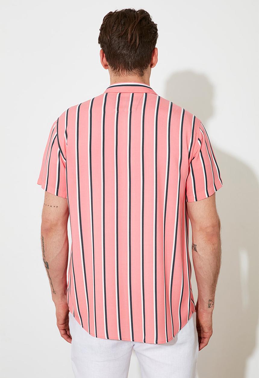 Trendyol - Stripe short sleeve shirt - pink