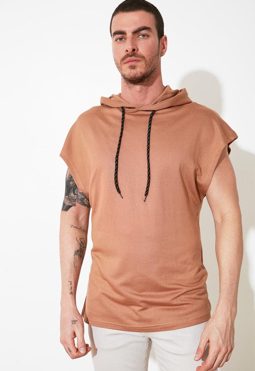 Trendyol - Hooded fleece tanktop - dark beige