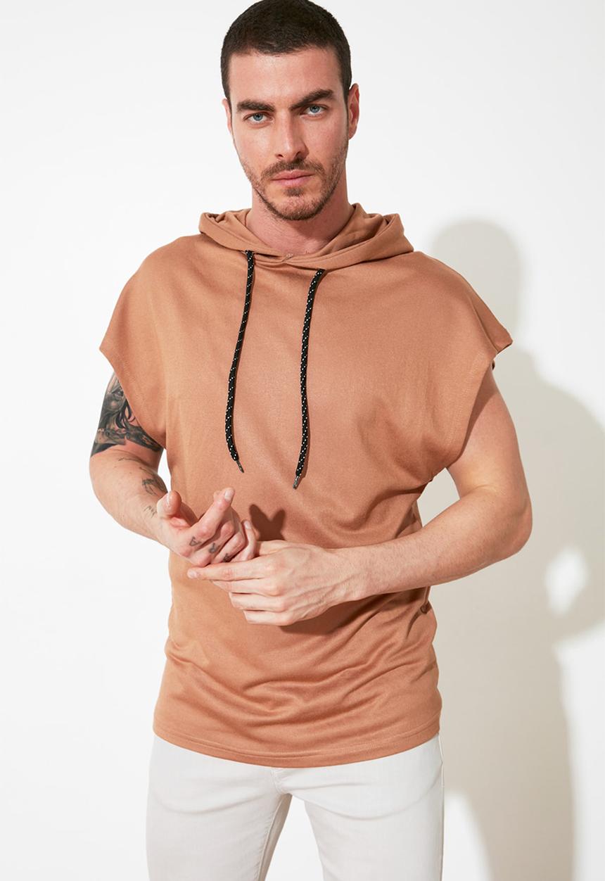 Trendyol - Hooded fleece tanktop - dark beige