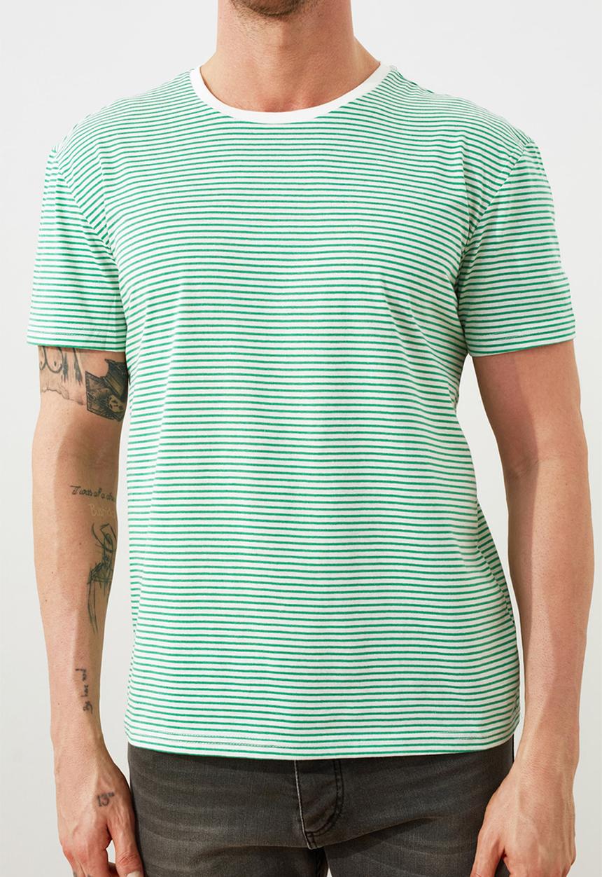 Trendyol - Stripe short sleeve tee - green