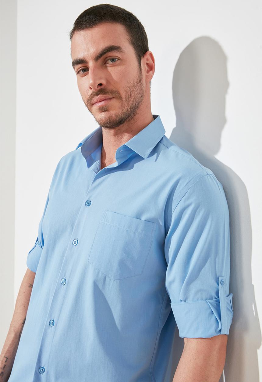 Trendyol - Roll up chest pocket shirt - blue