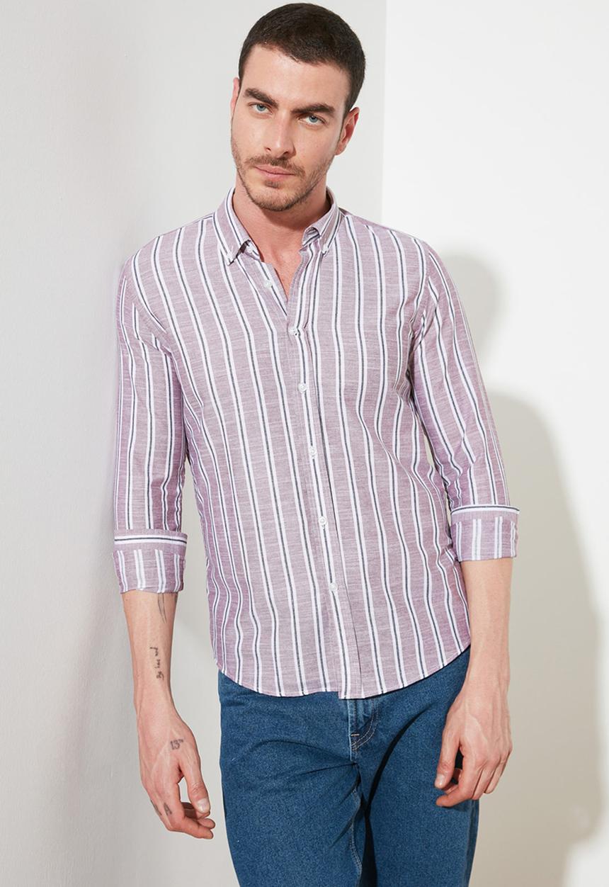 Trendyol - Stripe long sleeve shirt - burgundy