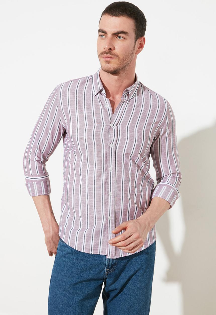 Trendyol - Stripe long sleeve shirt - burgundy