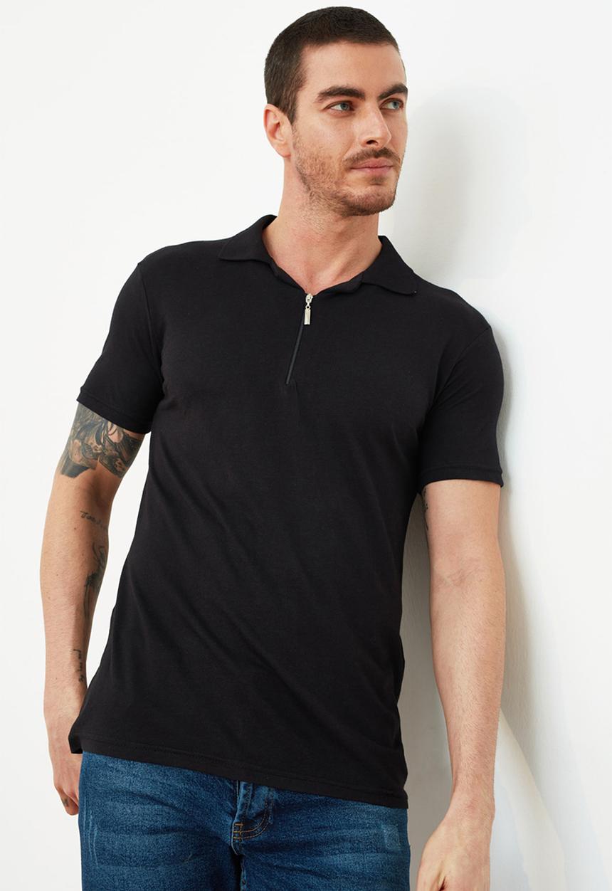 Trendyol - Zip up short sleeve golfer- black