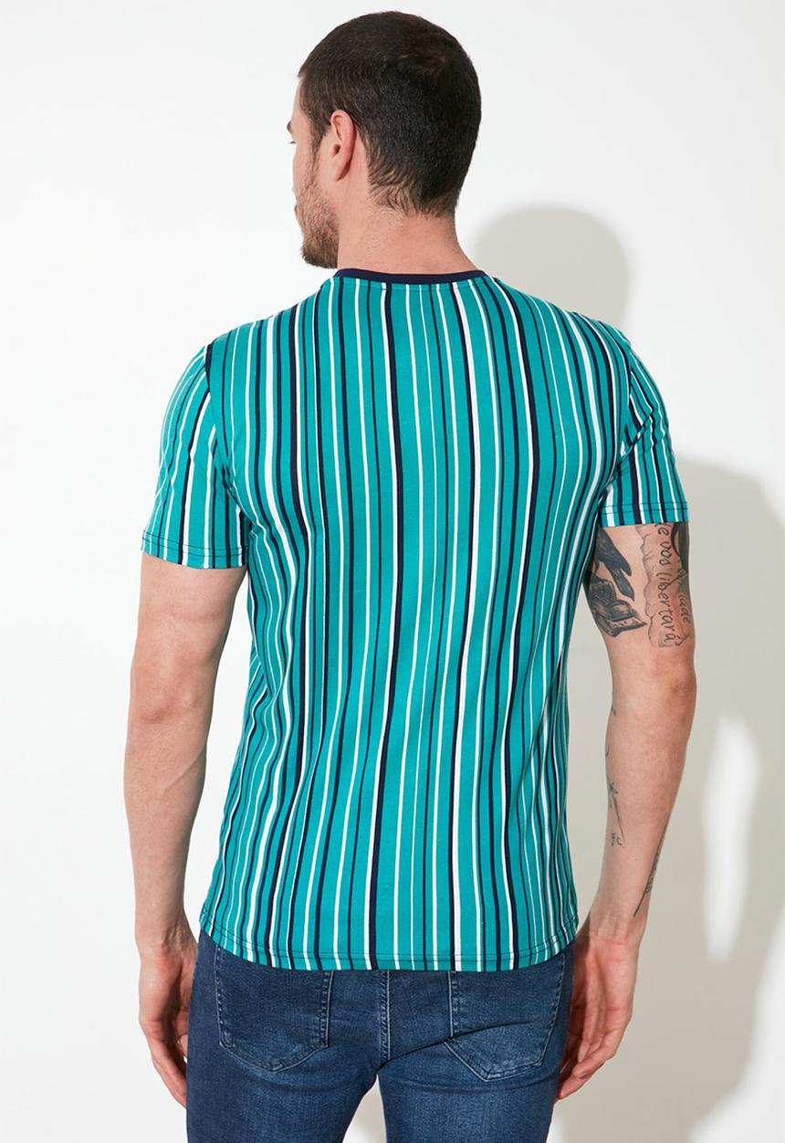 Trendyol - Stripe short sleeve tee - green & navy 