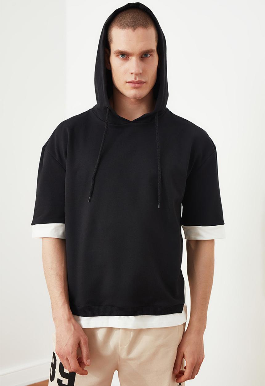 Trendyol - Half sleeve hooded sweater - black