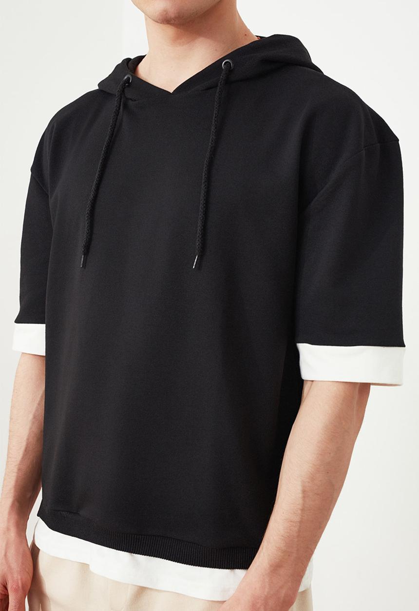 Trendyol - Half sleeve hooded sweater - black