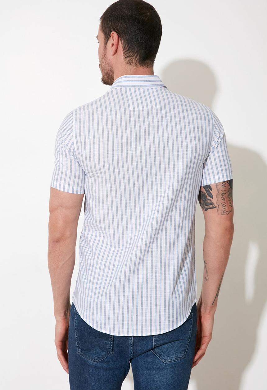 Trendyol - Stripe short sleeve shirt - blue