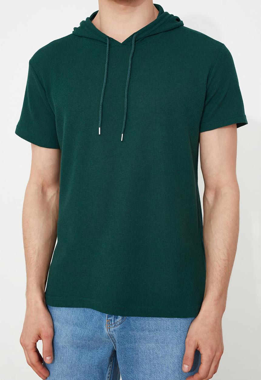 Trendyol - Plain short sleeve hooded sweater - green
