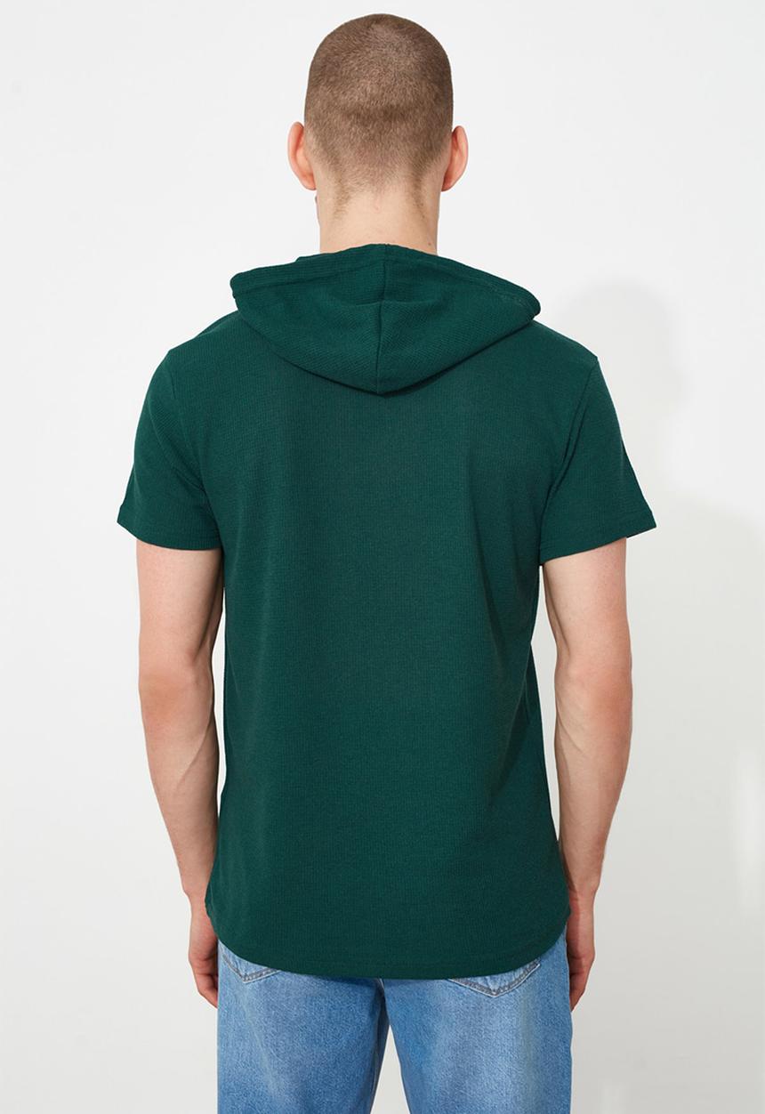 Trendyol - Plain short sleeve hooded sweater - green