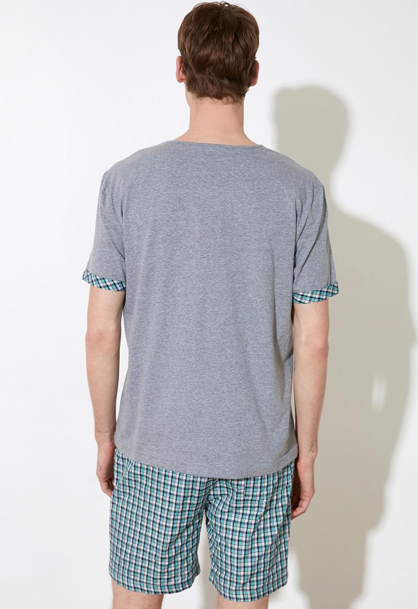 Trendyol - Top & check shorts pj set - grey & green 