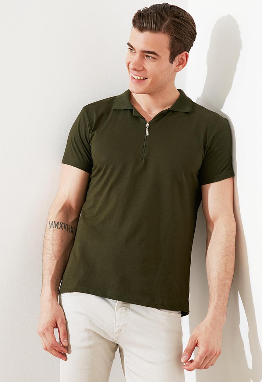 Trendyol - Zip up short sleeve golfer - khaki
