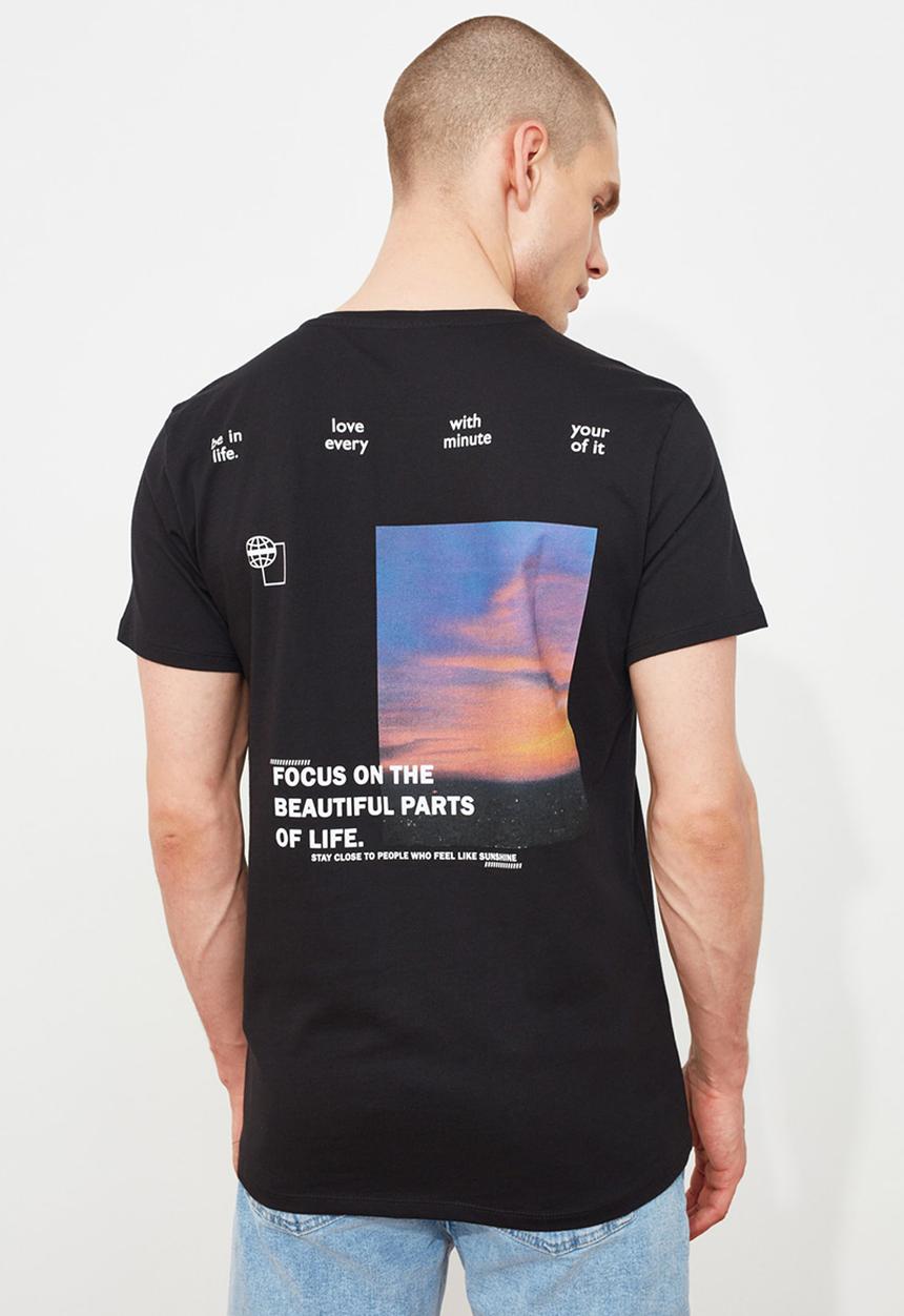 Trendyol - Back print short sleeve tee - black