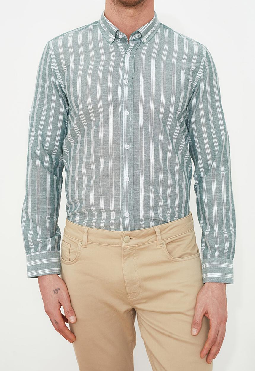 Trendyol - Stripe long sleeve shirt - green