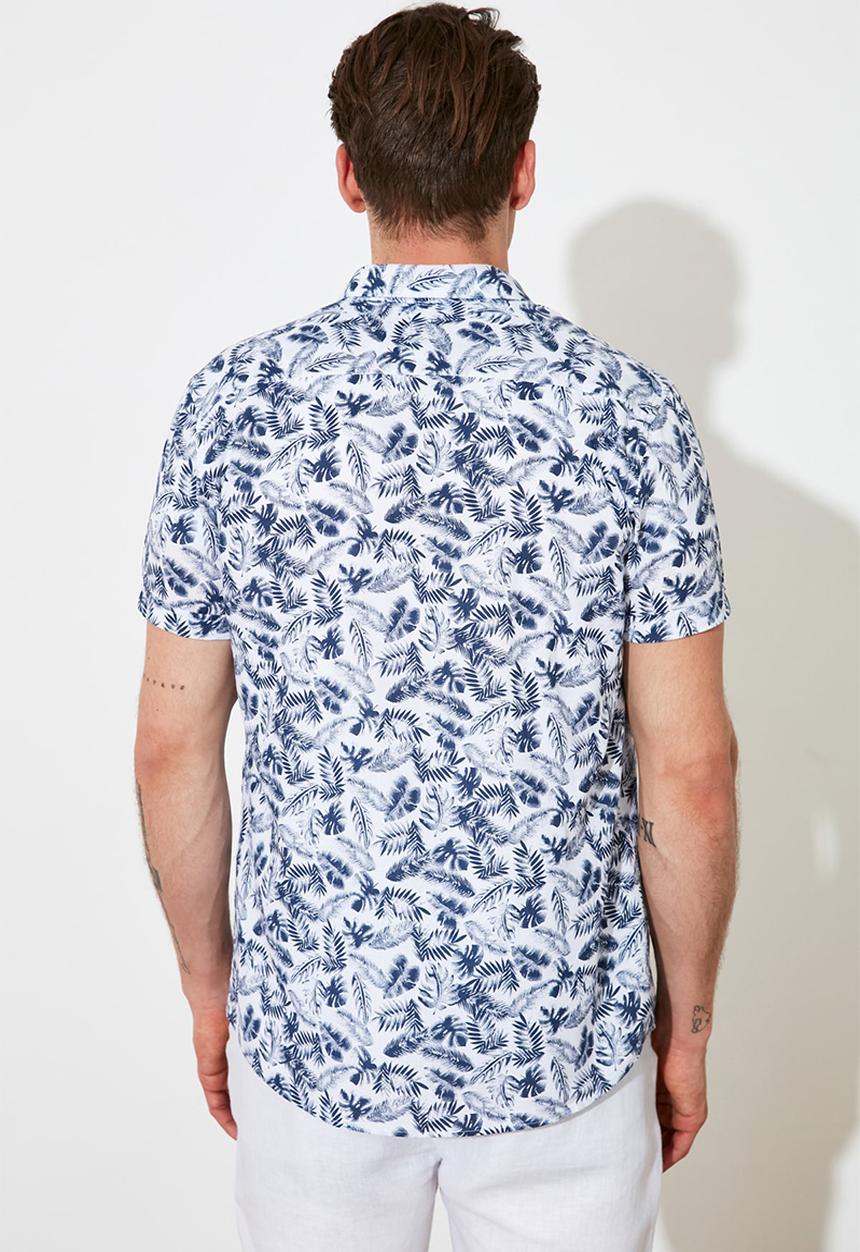 Trendyol - Printed short sleeve shirt - white & navy 