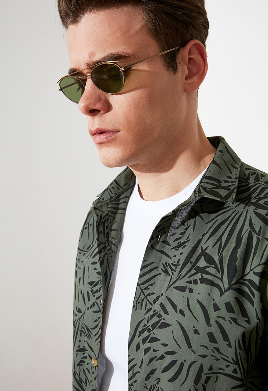 Trendyol - Printed short sleeve shirt - khaki