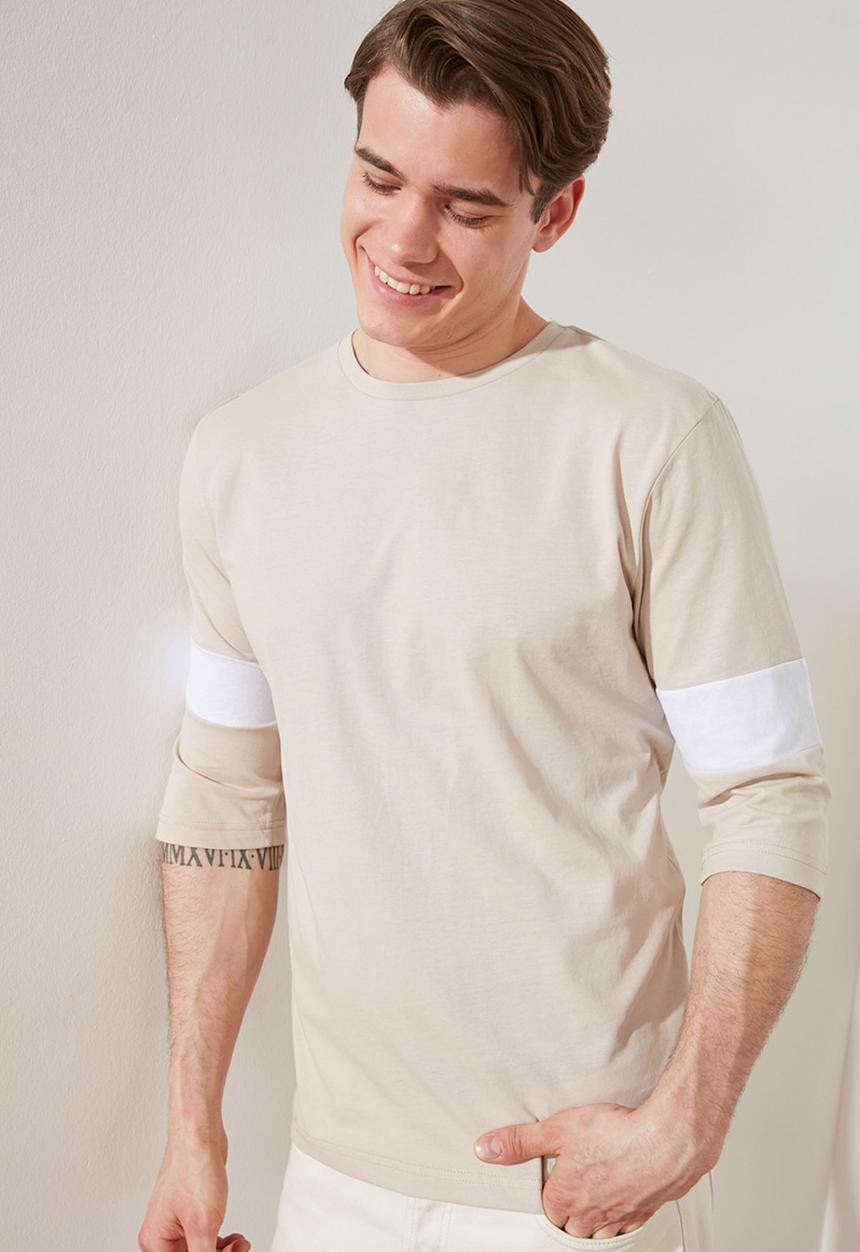 Trendyol - Half sleeve stripe tee - beige