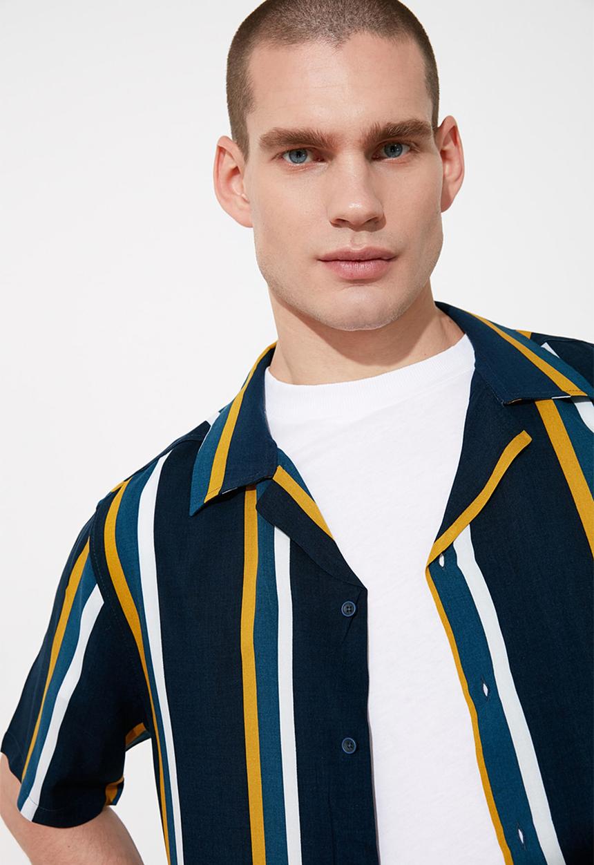 Trendyol - Stripe short sleeve shirt - navy